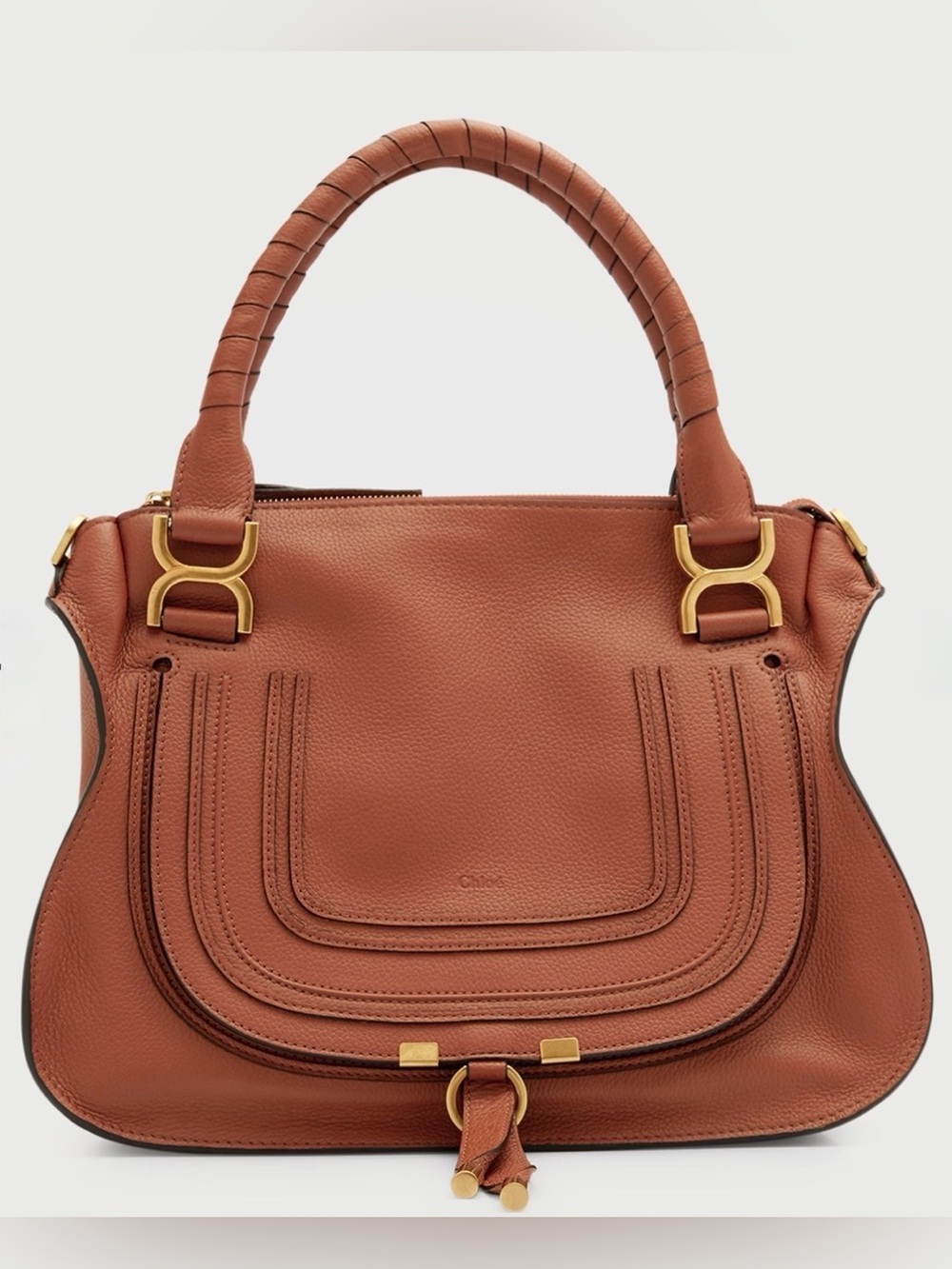 Chloe Marcie Medium Double Carry Satchel Crossbody Shoulder Bag Tan